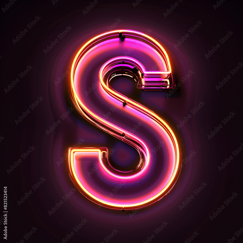The letter S is glowing in neon pink and purple. It is a neon sign that is lit up and stands out against the dark background. The bright colors and glowing effect create a sense of energy The letter S is glowing in neon pink and purple. It is a neon sign that is lit up and stands out against the dark background. The bright colors and glowing effect create a sense of energy