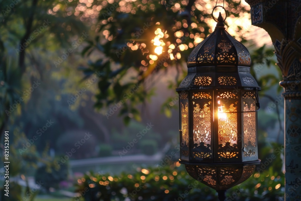The Muslim feast of the holy month of Ramadan Kareem. Beautiful background with a shining lantern Fanus. Free space for your text. The Muslim feast of the holy month of Ramadan Kareem. Beautiful background with a shining lantern Fanus. Free space for your text.