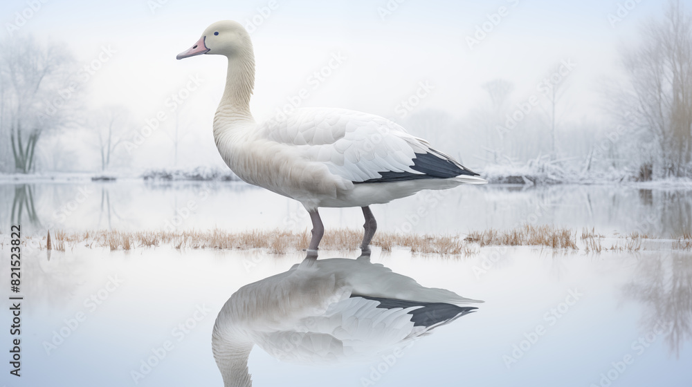 Double Exposure, White Background, Snow goose by a pond illustration ~ Created using Generative AI Double Exposure, White Background, Snow goose by a pond illustration ~ Created using Generative AI