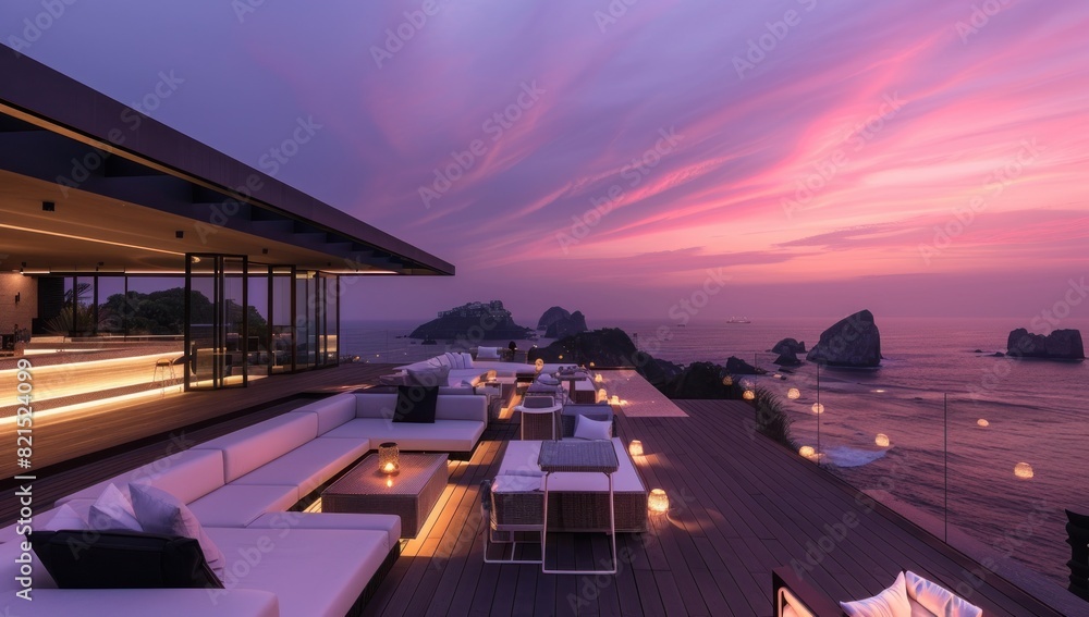 Fototapeta premium A modern rooftop bar overlooking the sea