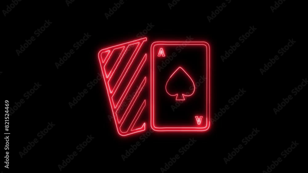 Card Magic Neon Playing Cards Outline Icon and Symbol Animation on Black Background, HD Video Card Magic Neon Playing Cards Outline Icon and Symbol Animation on Black Background, HD Video