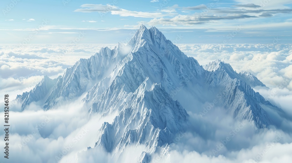 Fototapeta premium Majestic mountain range with peaks floating above the clouds.