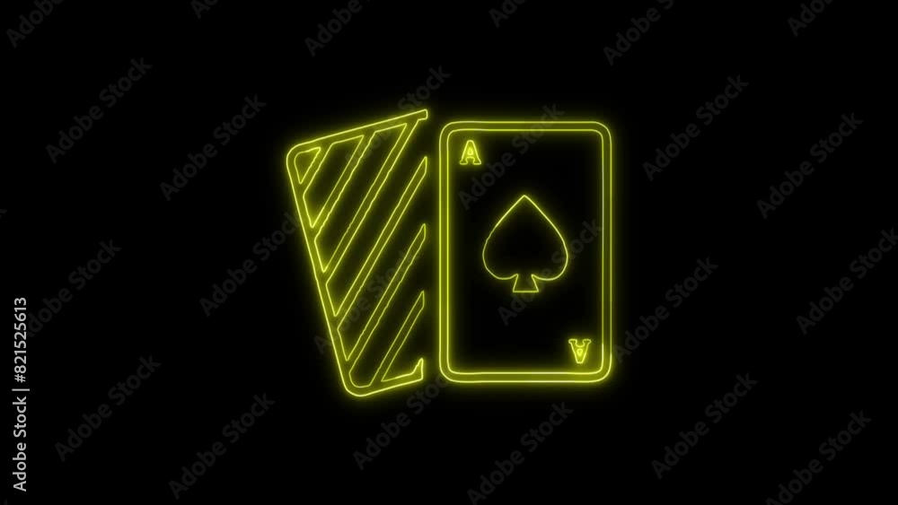 Card Magic Neon Playing Cards Outline Icon and Symbol Animation on Black Background, HD Video Card Magic Neon Playing Cards Outline Icon and Symbol Animation on Black Background, HD Video