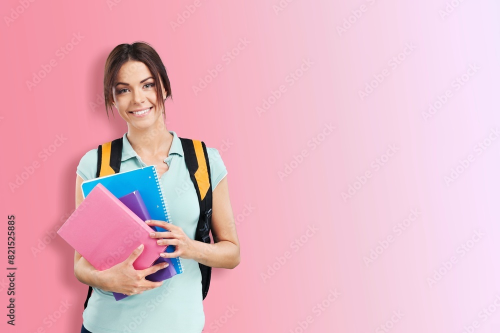 Happy teen girl carrying a backpack Happy teen girl carrying a backpack