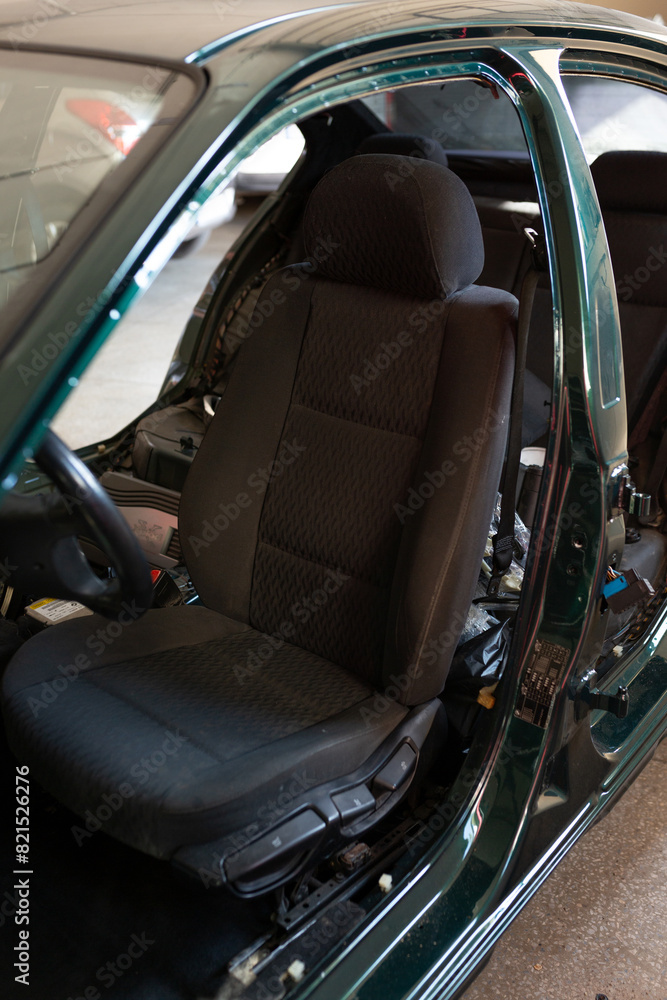 car service after an accident, disassembled car, car without doors, disassembly car service after an accident, disassembled car, car without doors, disassembly