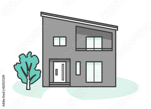 モダンでオシャレな一戸建ての家のイラスト