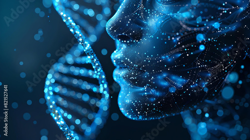 DNA Double Helix with Digital Face Profile photo