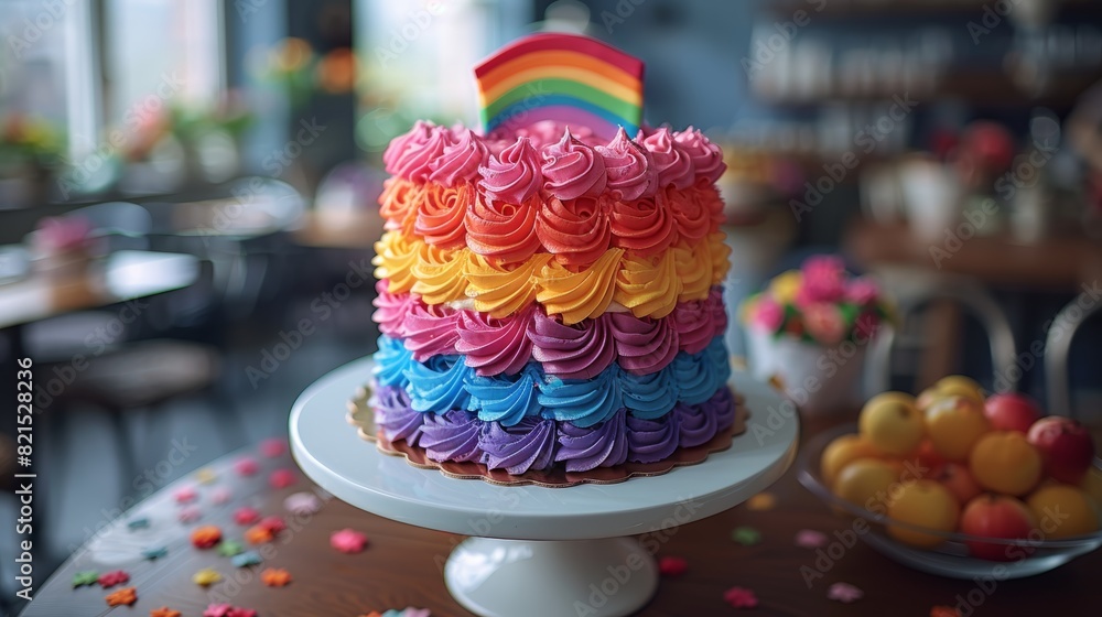 LGBTQA+ , LGBT : A photo of a rainbow flag displayed on a cake, celebrating a special occasion within the LGBTQ+ community. LGBTQA+ , LGBT : A photo of a rainbow flag displayed on a cake, celebrating a special occasion within the LGBTQ+ community.