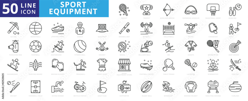 Sport equipment icon set with racket, trophy, bow and arrow, swimming goggles, basketball hoop, ice axe and punching bag. Sport equipment icon set with racket, trophy, bow and arrow, swimming goggles, basketball hoop, ice axe and punching bag.