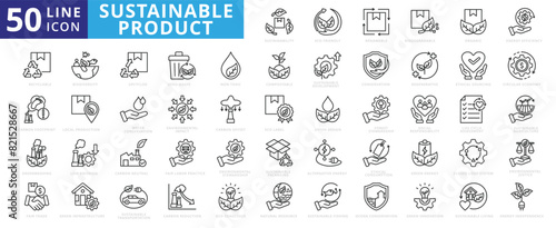 Sustainable product icon set with eco friendly, renewable, biodegradable, organic, energy efficiency and recyclable.