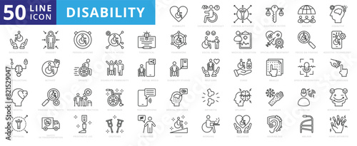 Disability icon set with experience difficulties, certain activities, equitable access, society, cognitive and developmental.