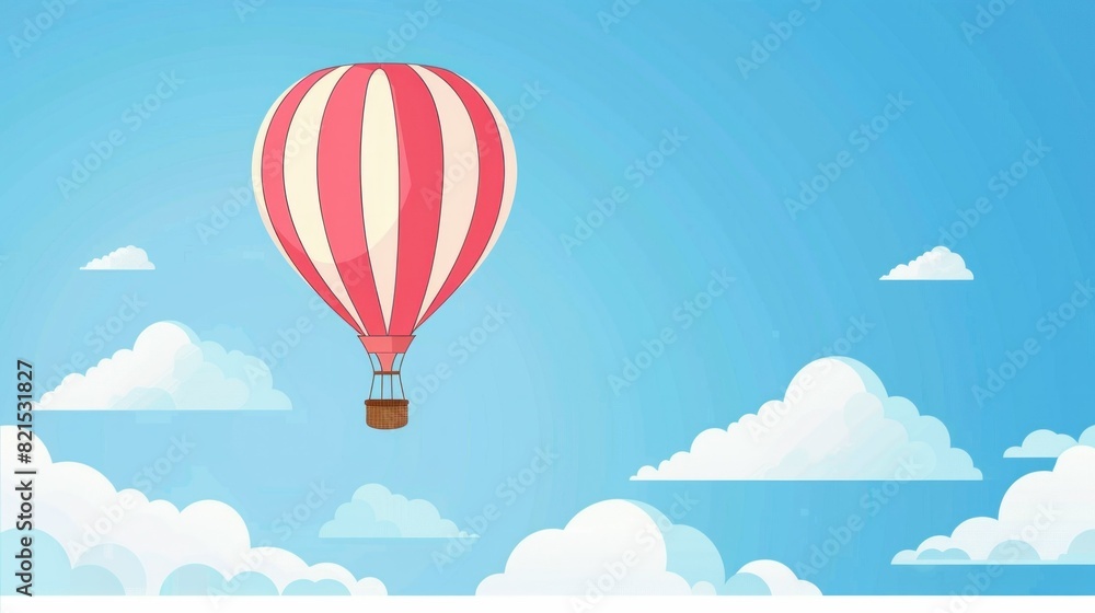 Obraz premium Serene Flight Red and White Hot Air Balloon Soaring Amongst Cotton Candy Clouds in the Blue Sky