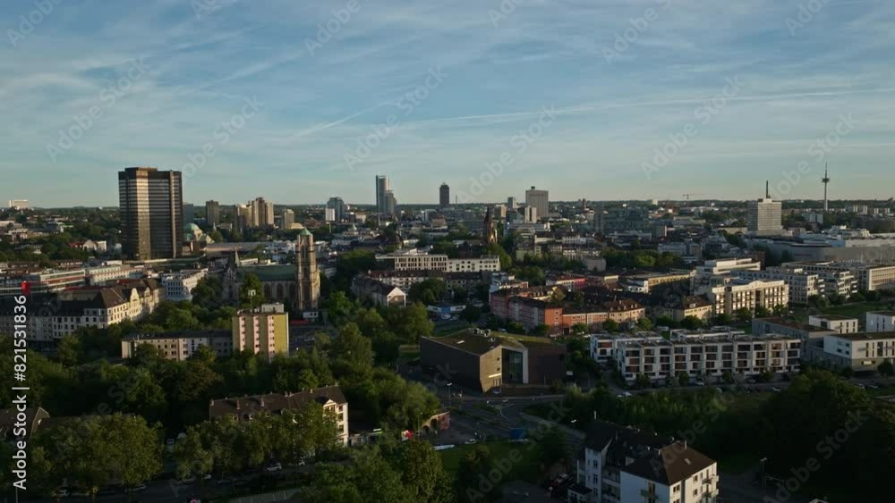 Aerial drone view of Essen city center, also known as Essen-Stadtkern, in Germany . Aerial drone view of Essen city center, also known as Essen-Stadtkern, in Germany .