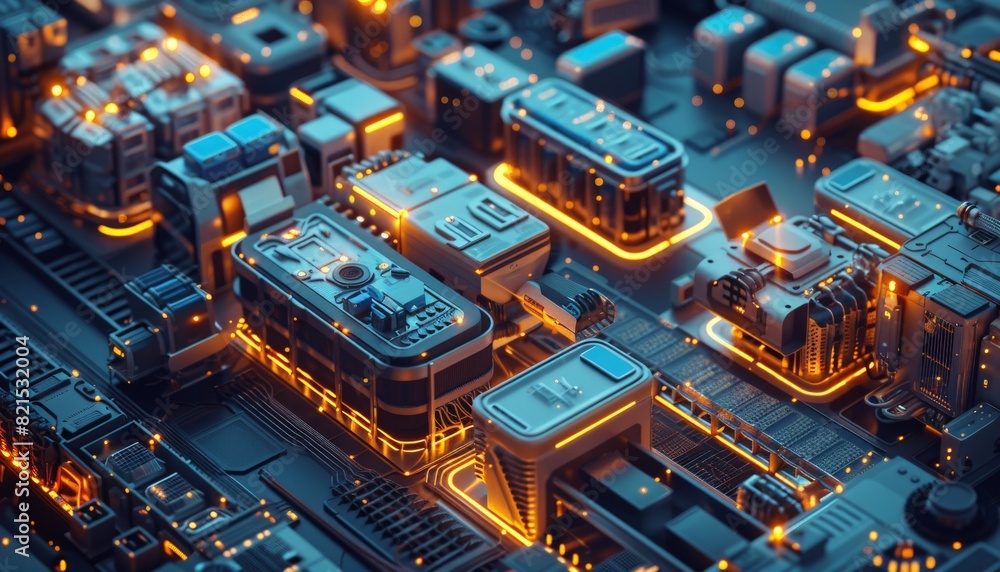 Futuristic circuit board with glowing neon lights depicting advanced cyber technology in a close-up view of electronic components. Futuristic circuit board with glowing neon lights depicting advanced cyber technology in a close-up view of electronic components.