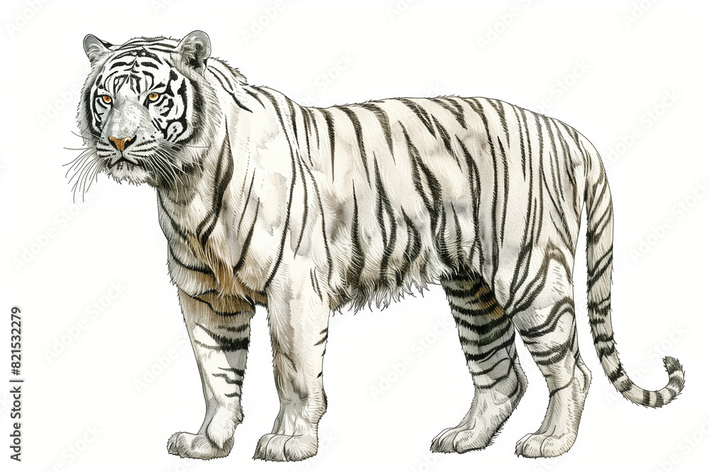 Naklejka premium White tiger vintage drawing illustration artwork