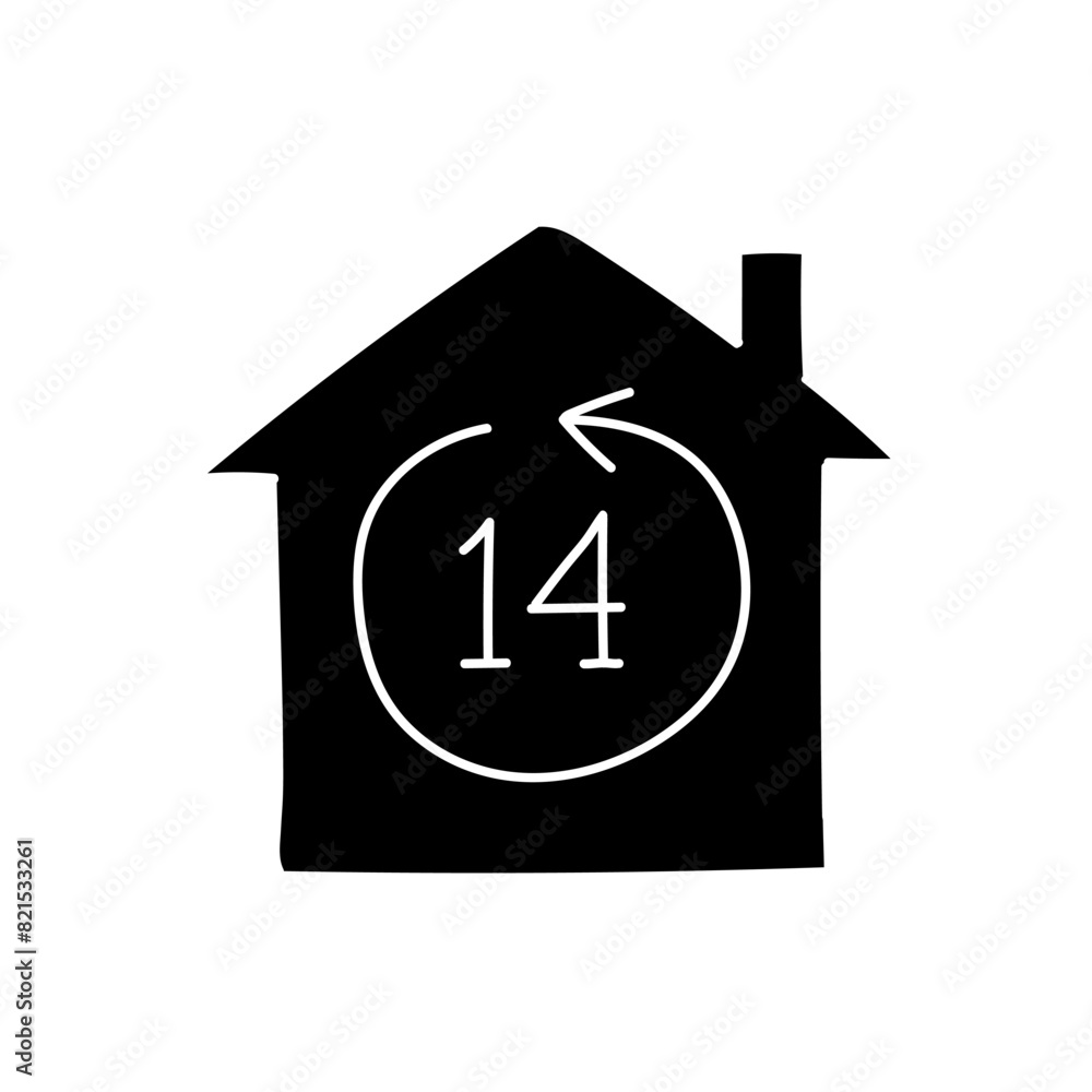 Quarantine concept icon staying at home for 14 days black hand drawn icon Quarantine concept icon staying at home for 14 days black hand drawn icon