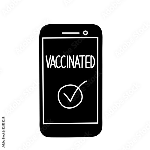 Digital covid-19 vaccine certificate black hand drawn icon