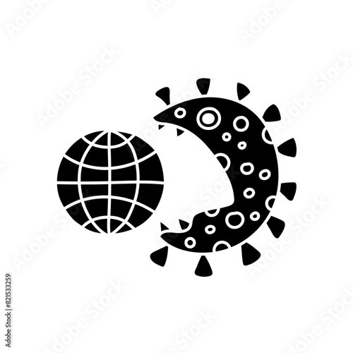 World icon and virus concept black hand drawn icon