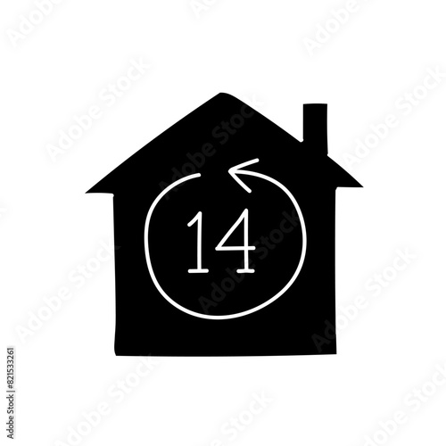 Quarantine concept icon staying at home for 14 days black hand drawn icon