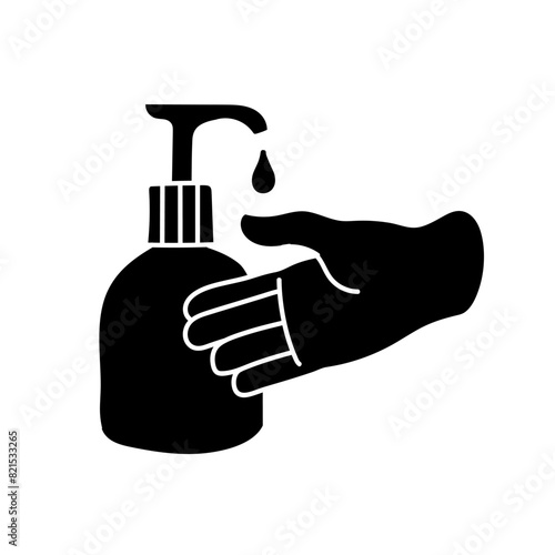 Disinfected hand using disinfectant black hand drawn icon
