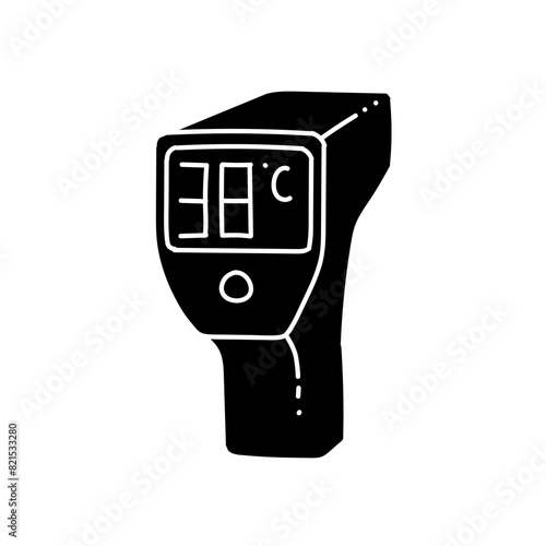 Digital thermo gun icon body temperature checking instrument black hand drawn icon