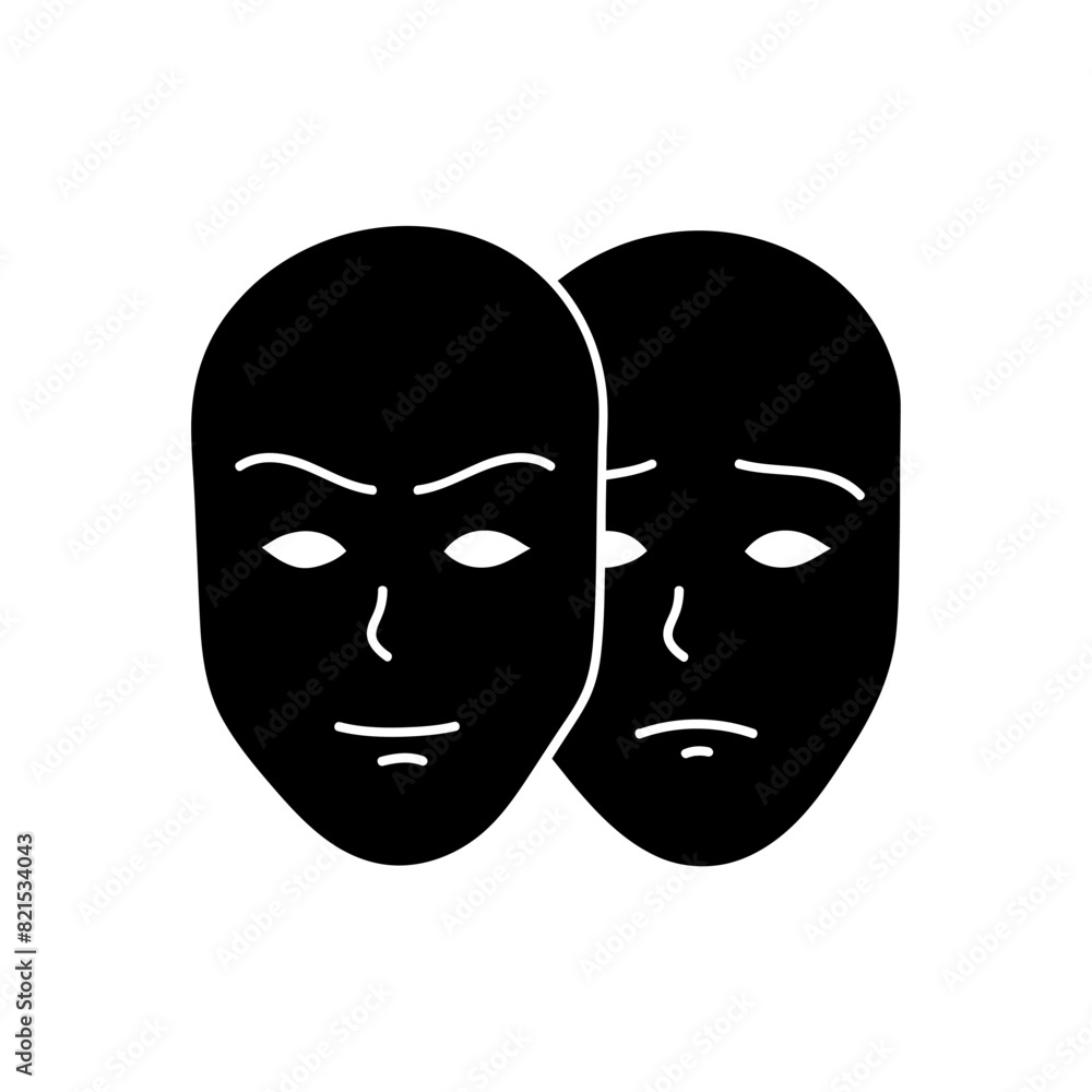 Deep fake icon two face masks with different moods black hand drawn icon Deep fake icon two face masks with different moods black hand drawn icon