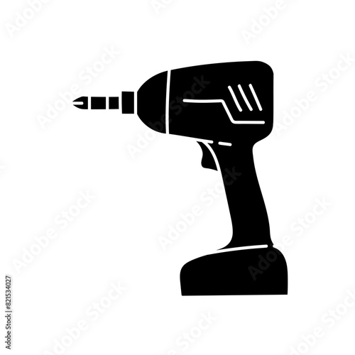 Electric cordless drill icon woodworking tool black hand drawn icon