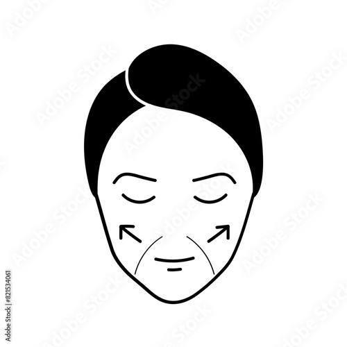 Women beauty face plastic surgery cheeks augmentation black hand drawn icon