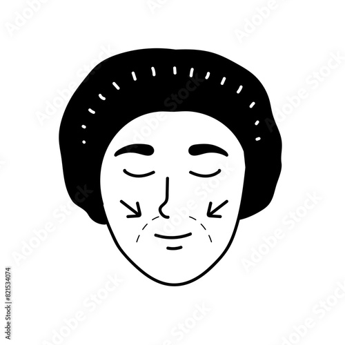 Women beauty face plastic surgery cheeks augmentation black hand drawn icon