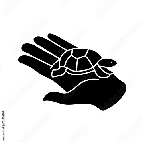 Animal newly hatched tortoise baby black hand drawn icon