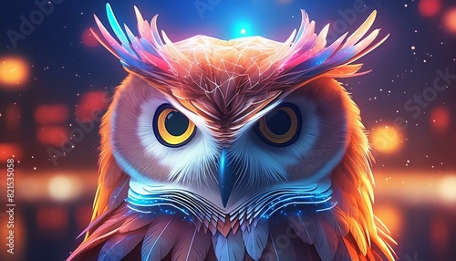 humorous owl portrait against dark night background eagleowl head closeup 3d illustrations photo