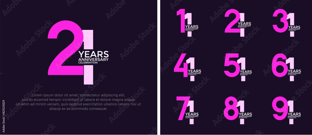 anniversary logo style set with pink and purple color can be use for celebration moment anniversary logo style set with pink and purple color can be use for celebration moment
