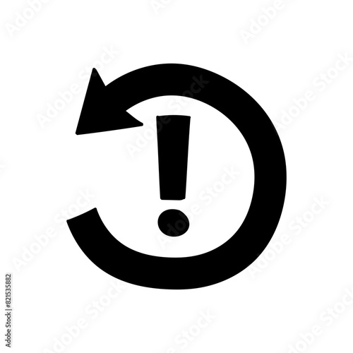 Counterclockwise rotating arrow icon with exclamation mark black hand drawn icon