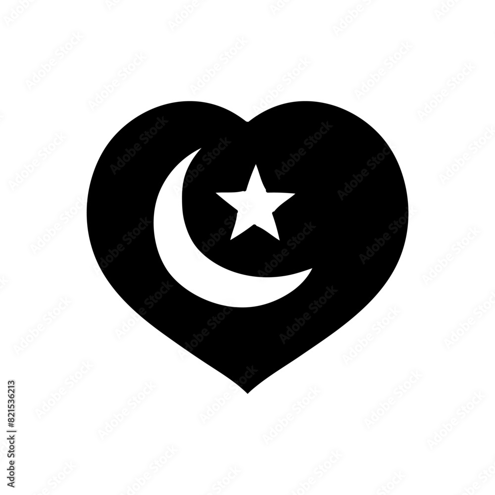 Crescent star inside heart shape black hand drawn icon Crescent star inside heart shape black hand drawn icon