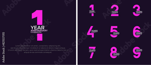 anniversary logo style set with pink and purple color can be use for celebration moment