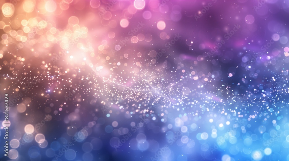 Fototapeta premium A vibrant abstract background featuring sparkling silver, purple, and blue lights, blurred to create a soft and magical bokeh effect.