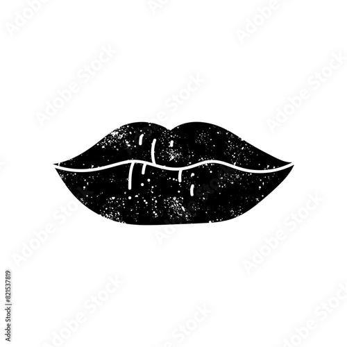 Female lip black hand drawn icon in grunge look