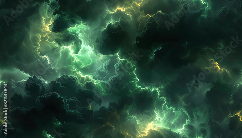 Abstract green and yellow lightning storm cloud pattern.