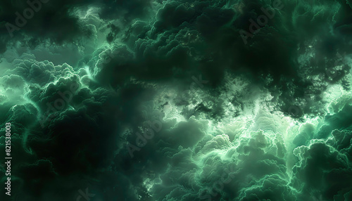 Abstract green cloud background with lightning