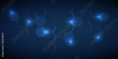 Abstract blue digital communication background with hexagonal connecting network.Digital futuristic technology concepts.