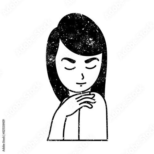 Female beauty model posing black hand drawn icon in grunge look