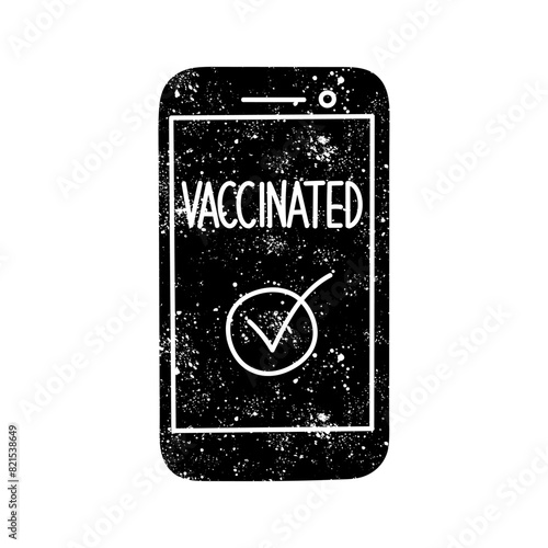 Digital covid-19 vaccine certificate black hand drawn icon in grunge look