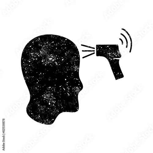 Digital thermometer icon thermo gun body temperature check black hand drawn icon in grunge look