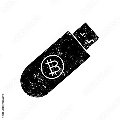 Bitcoin cryptocurrency offline hardware wallet concept black hand drawn icon in grunge look
