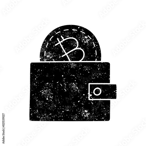 Bitcoin cryptocurrency wallet concept black hand drawn icon in grunge look