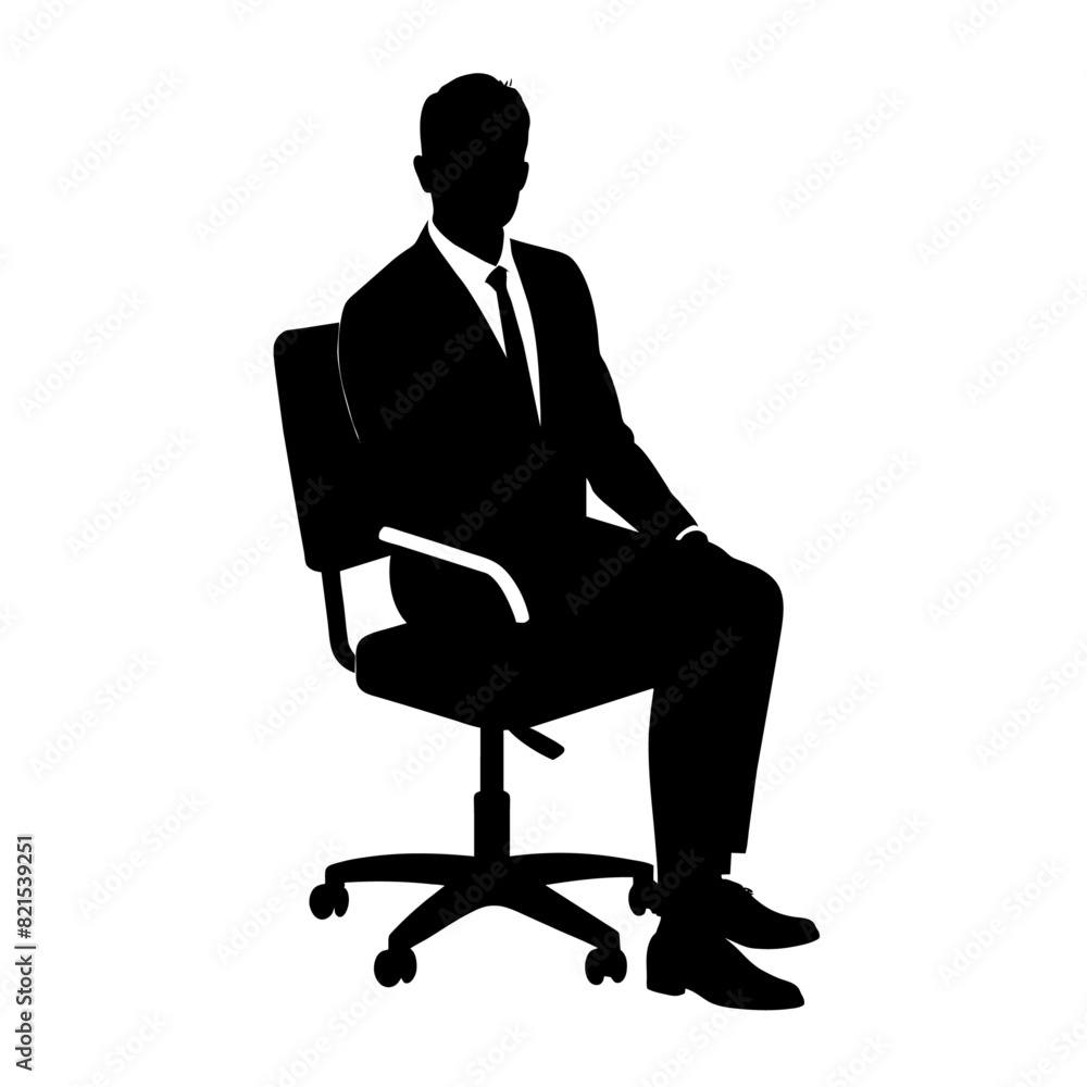a business man sitting on the office chair vector silhouette, black color, white background a business man sitting on the office chair vector silhouette, black color, white background