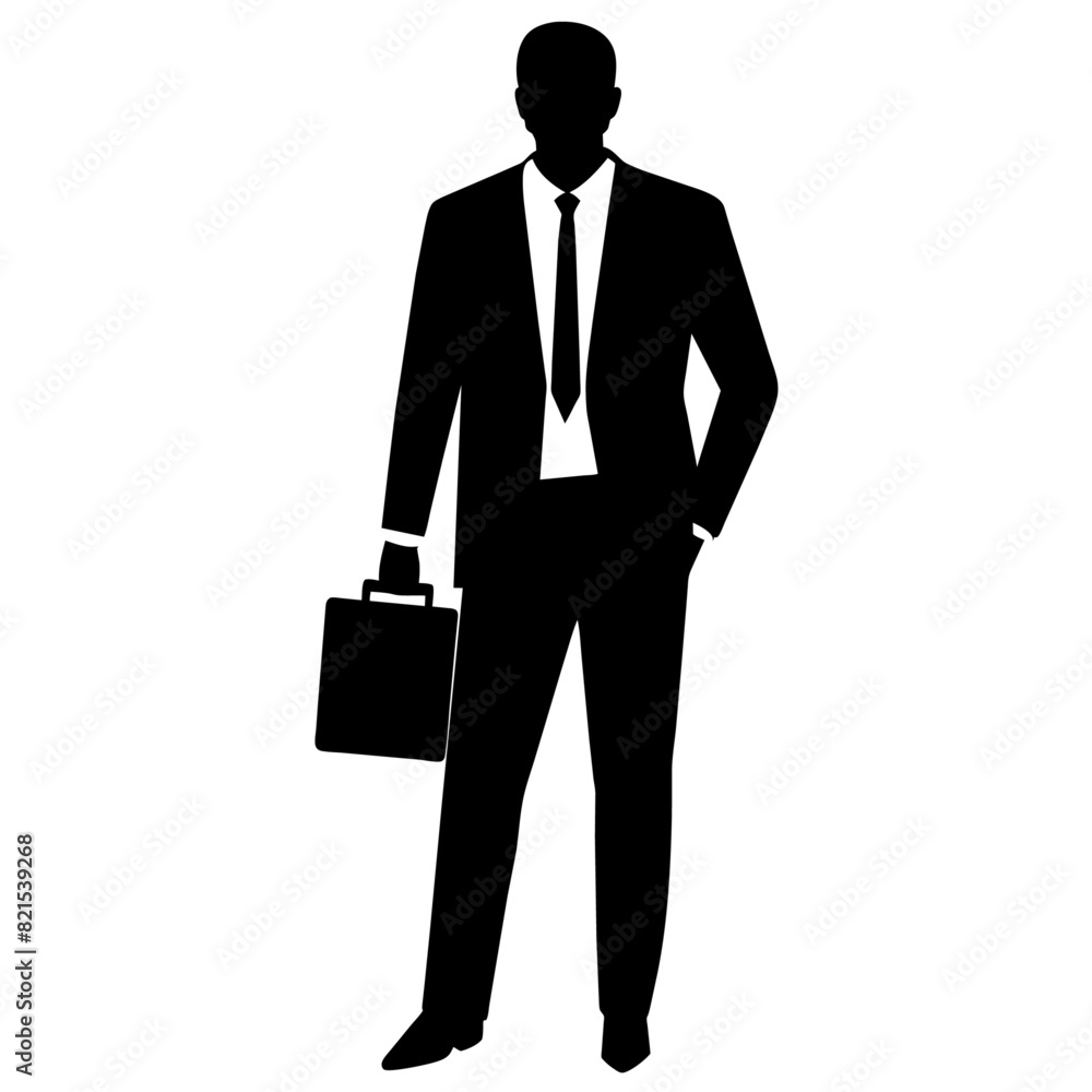 a business man stand with briefcase vector silhouette, black color illustration, solid white background a business man stand with briefcase vector silhouette, black color illustration, solid white background