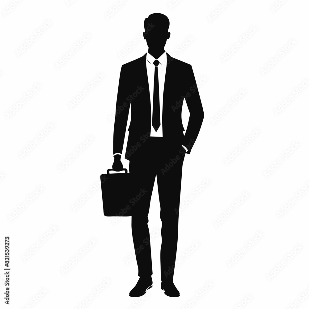 a business man stand with briefcase vector silhouette, black color illustration, solid white background a business man stand with briefcase vector silhouette, black color illustration, solid white background