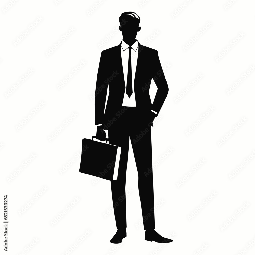 a business man stand with briefcase vector silhouette, black color illustration, solid white background a business man stand with briefcase vector silhouette, black color illustration, solid white background