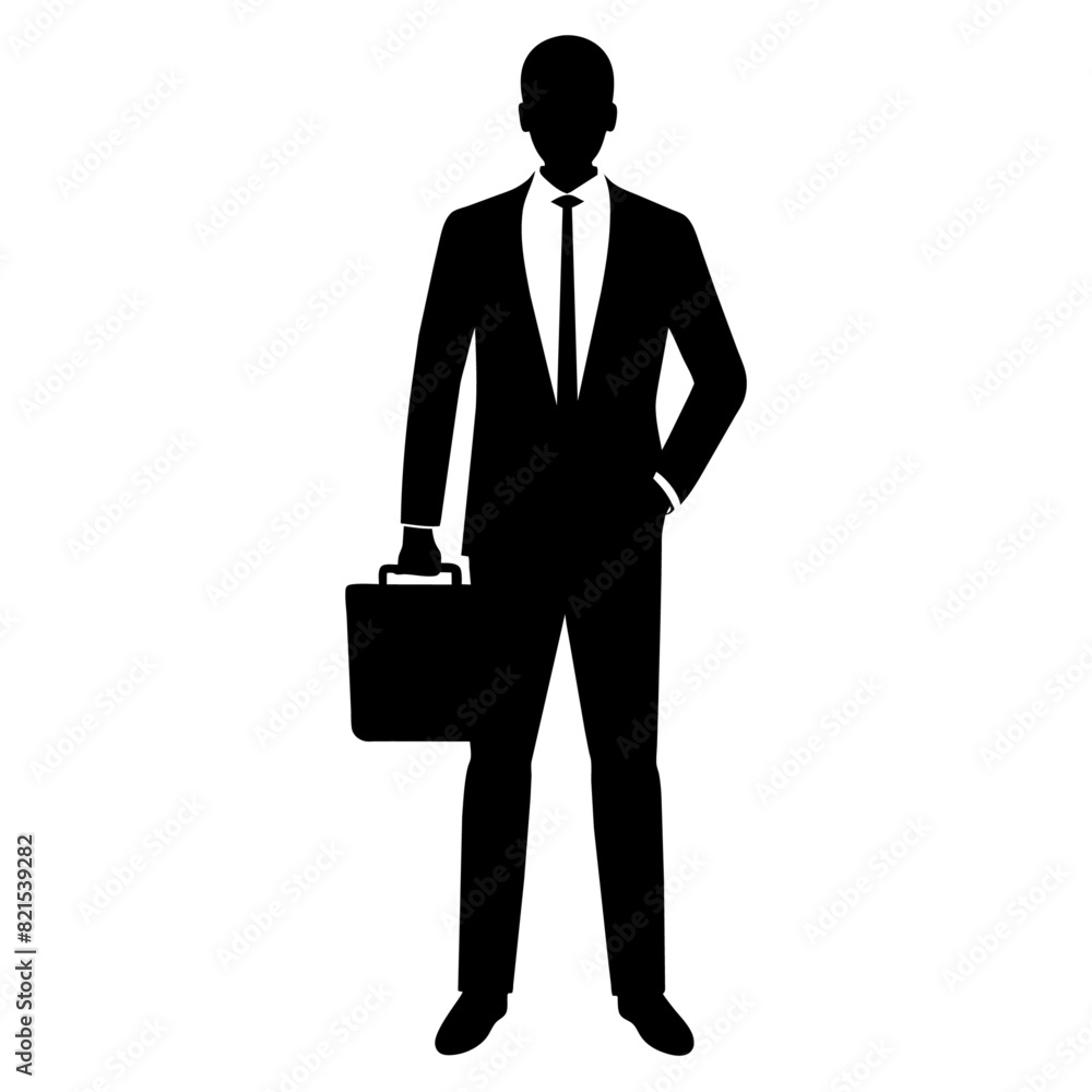 a business man stand with briefcase vector silhouette, black color illustration, solid white background a business man stand with briefcase vector silhouette, black color illustration, solid white background